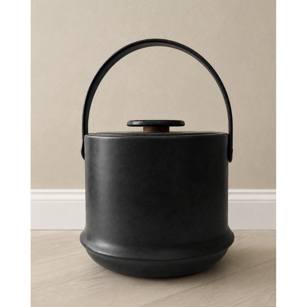 Vintage Kraftware Black Insulated Ice Bucket MCM Barware USA w/ Lid Handle